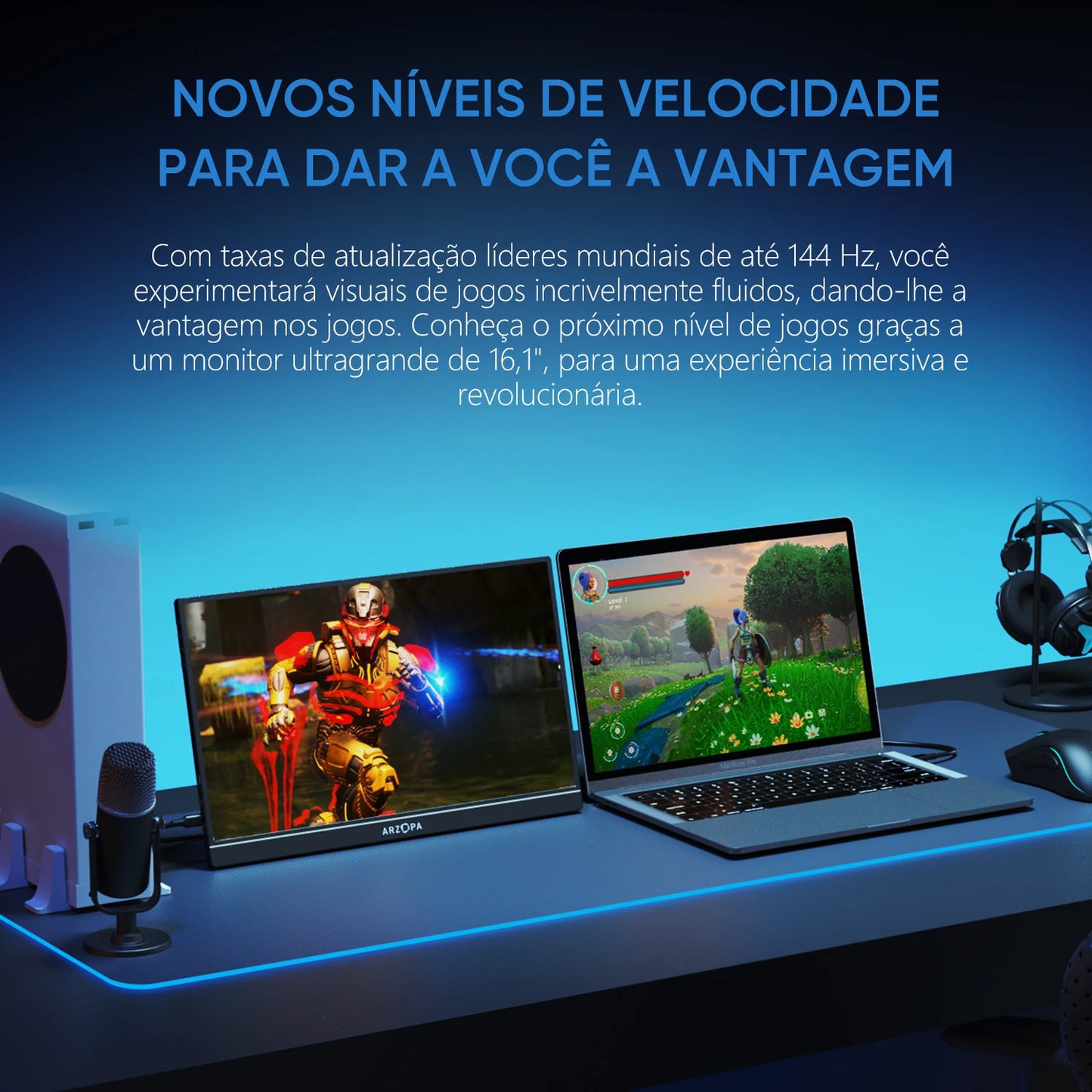 [produto no brasil] Novo ARZOPA 16.1 polegada 100% sRGB 144Hz Monitor de Jogos Portátil Display Laptop com Tipo C Mini HDMI Para PS4/5 Steam Deck Switch XBOX PC Mac, Z1FC