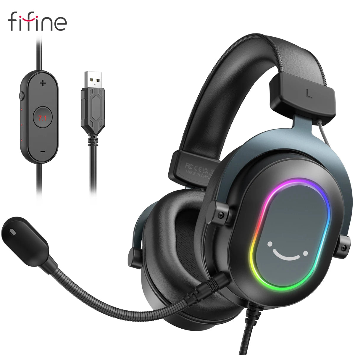 Fifine dinâmico rgb gaming headset com microfone