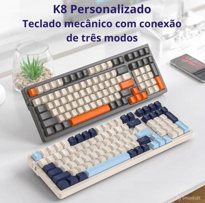 K8 100 teclas teclado mecânico sem fio